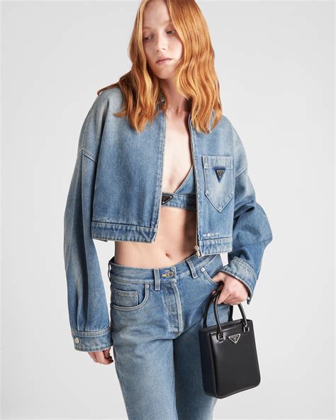 prada cropped|Prada cropped denim jacket.